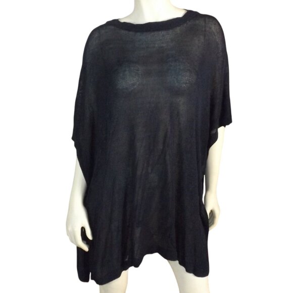 J.Jill Topper/Cover-up, OS, Linen Blend Navy Blue, Poncho, No seams, Side Ties - Picture 1 of 9